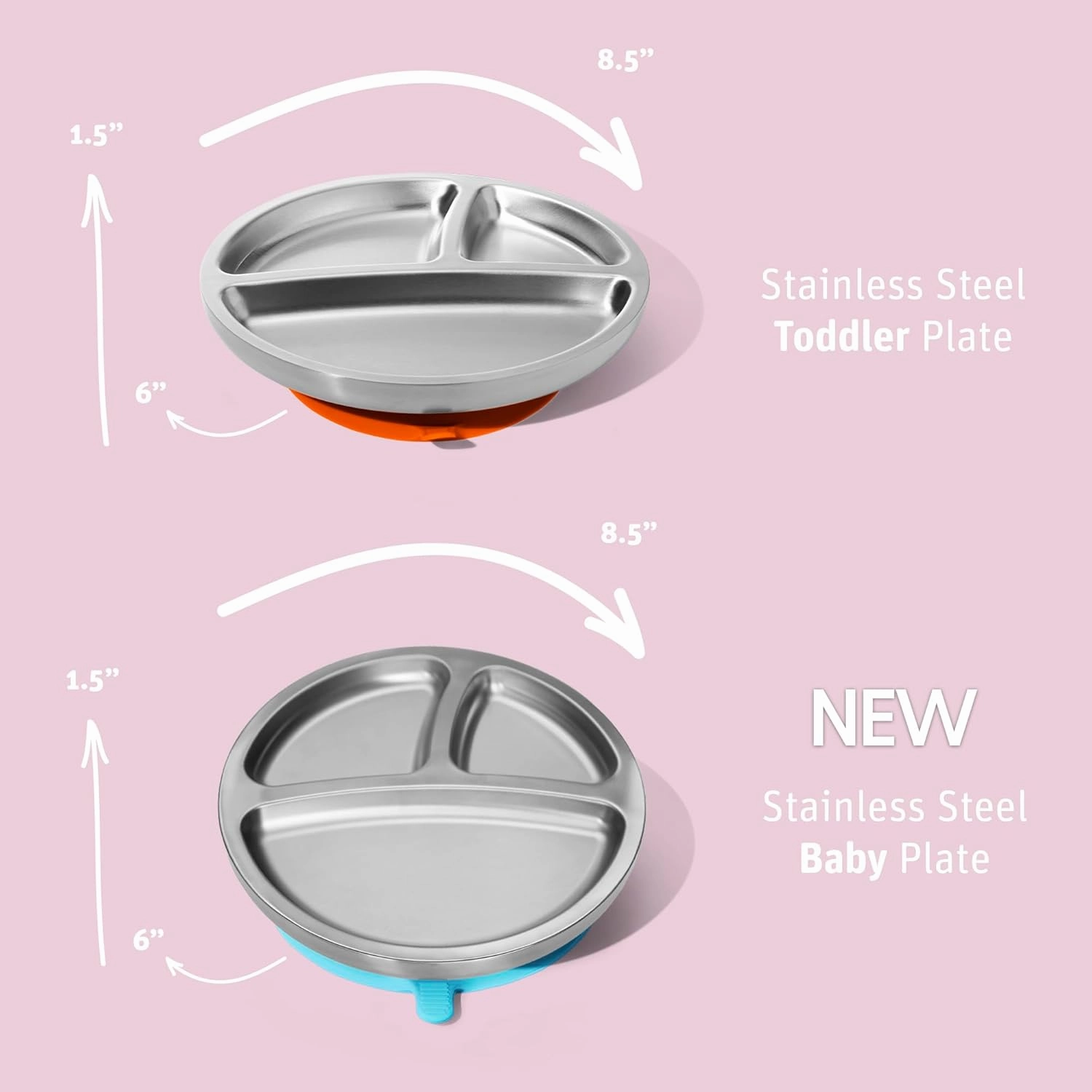 Avanchy Baby Plates with Suction – Stainless Steel Divided Plates for Toddlers, BPA-Free, Dishwasher Safe, Unbreakable, Non-Toxic, 100% Silicone Suction – Black