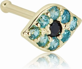 AVORA 14K Yellow Gold Simulated Diamond CZ Evil Eye Nose Ring Body Jewelry (22 Gauge)