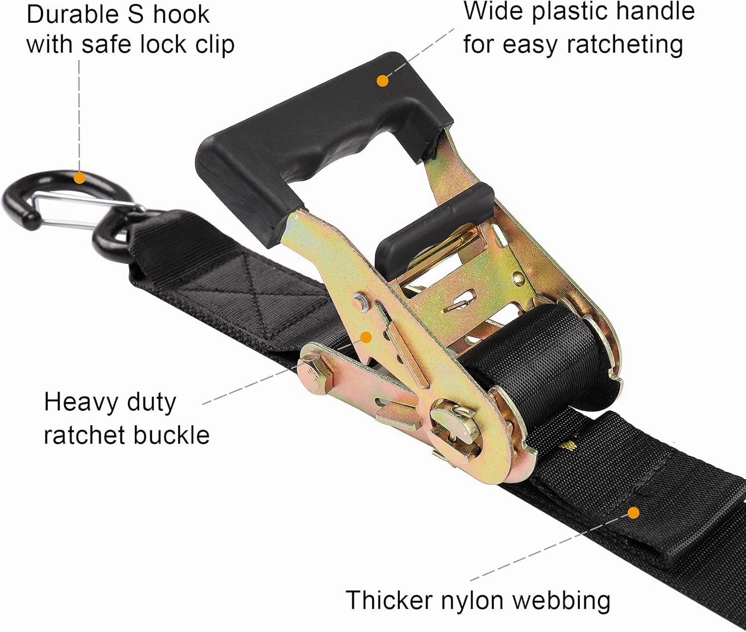 Ayaport Boat Trailer Transom Tie Down Straps for Boat Jet ski Kayak Canoe 4 Feet 1.6 inches 5000lbs Break Strength Heavy Duty Ratchet Straps with S Hooks, Pack of 2
