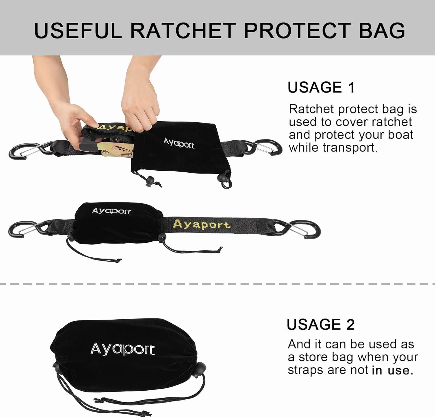 Ayaport Boat Trailer Transom Tie Down Straps for Boat Jet ski Kayak Canoe 4 Feet 1.6 inches 5000lbs Break Strength Heavy Duty Ratchet Straps with S Hooks, Pack of 2