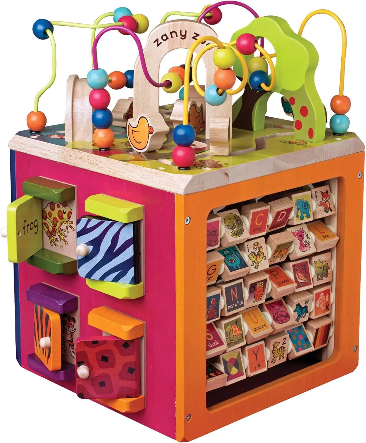 B. – Wooden Activity Cube – Activity Center with Alphabet – Educational Toys – Wooden Toys for Toddlers, Kids – 1 Year   – Zany Zoo