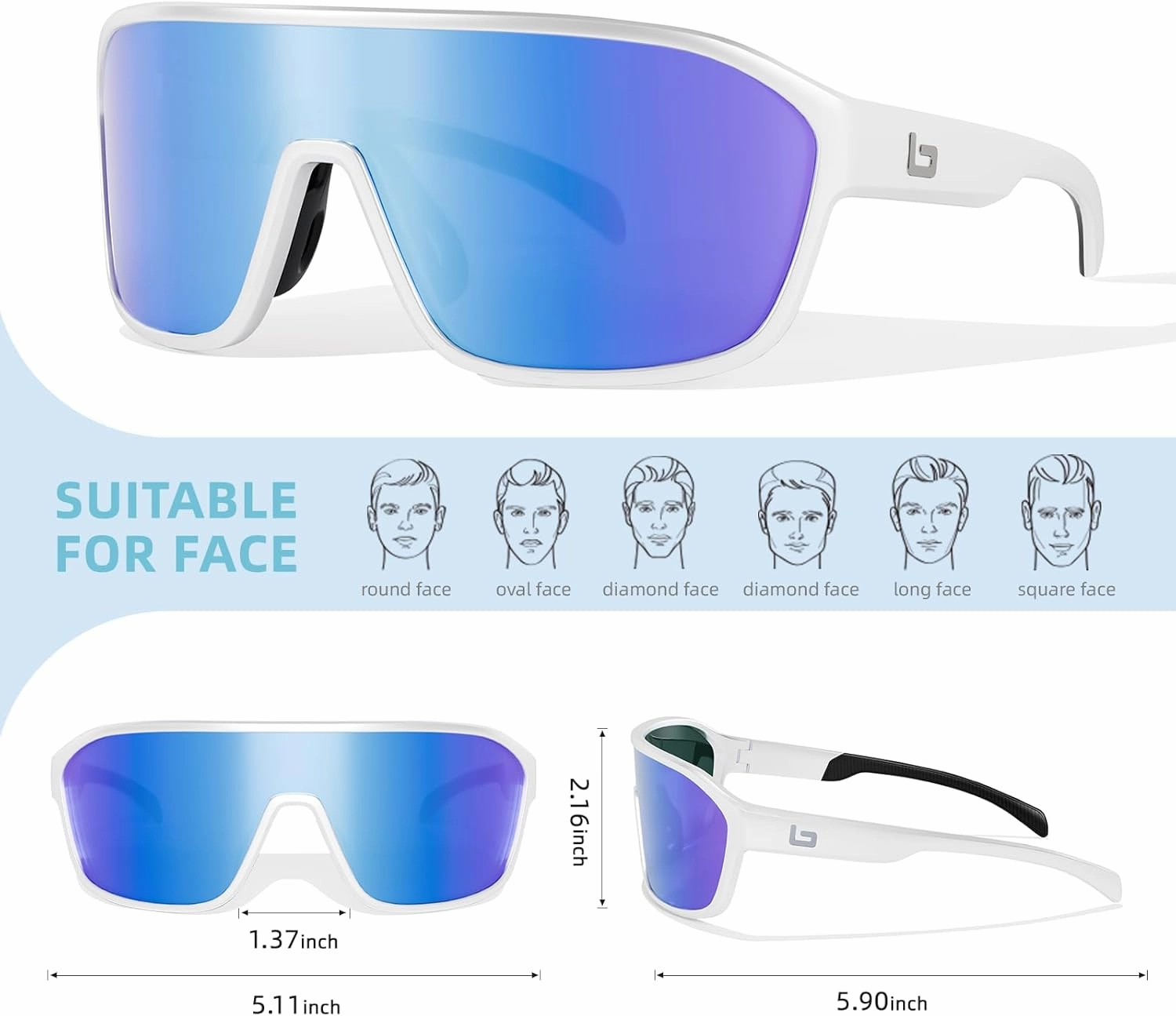 B.N.U.S Polarized Cycling Sunglasses for Men Women - Nano-Coated TR90 Frame, UV400 Protection, Unibody Lens Design