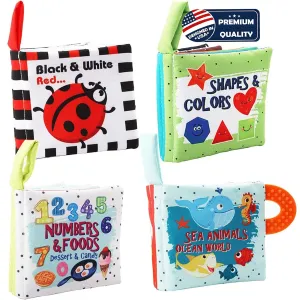 Baby Books Toys Gifts, Touch and Feel Cloth Crinkle Books for Babies,Infant Toddler Baby 0-3-6-12-18 Months,Early Learning Toys 6 to 12 Months 1-2 Years Old, Easter Shower Gift for Boys Girls,4 PCS