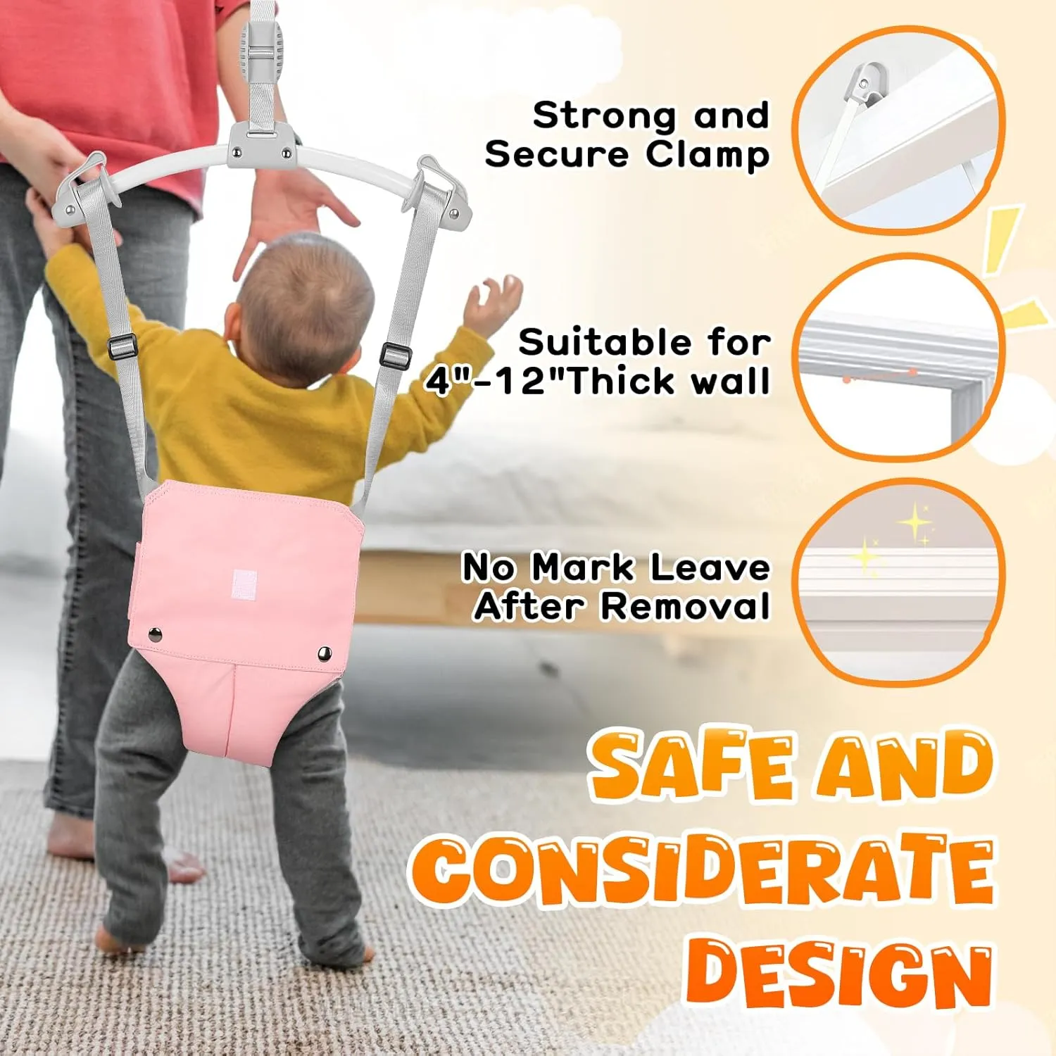 Baby Doorway Jumper Adjustable 10.8"-23.6" No-Tool Activity Seat | Bouncer with Stainless Steel Springs & Machine-Washable Bag (Indoor/Outdoor Use)