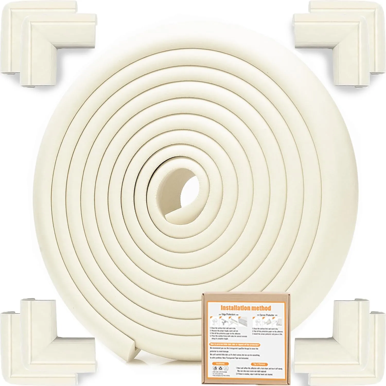 Baby Proof Corners and Edges Protector 18.2ft (Large 15ft Edge 8 Corner Guard), Fireplace Baby Proofing Bumper, Heavy-Duty Soft NBR Foam Edge Corner Protector for Furniture Table, Childsafe/Pre-Taped