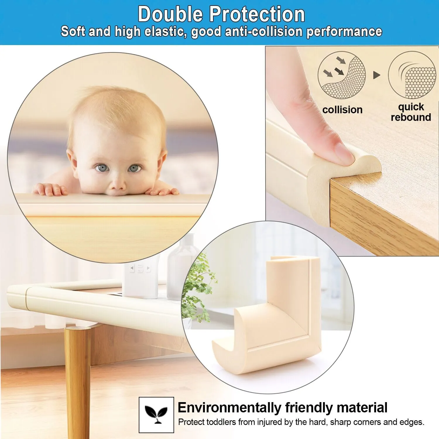 Baby Proof Corners and Edges Protector 18.2ft (Large 15ft Edge 8 Corner Guard), Fireplace Baby Proofing Bumper, Heavy-Duty Soft NBR Foam Edge Corner Protector for Furniture Table, Childsafe/Pre-Taped