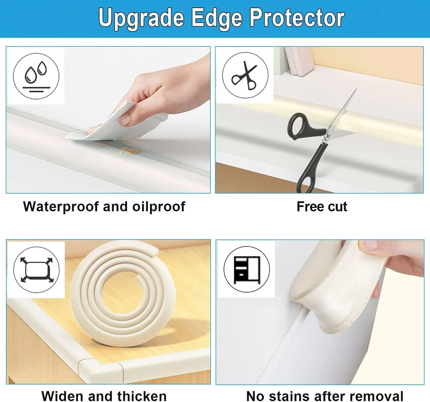 Baby Proof Corners and Edges Protector 18.2ft (Large 15ft Edge 8 Corner Guard), Fireplace Baby Proofing Bumper, Heavy-Duty Soft NBR Foam Edge Corner Protector for Furniture Table, Childsafe/Pre-Taped