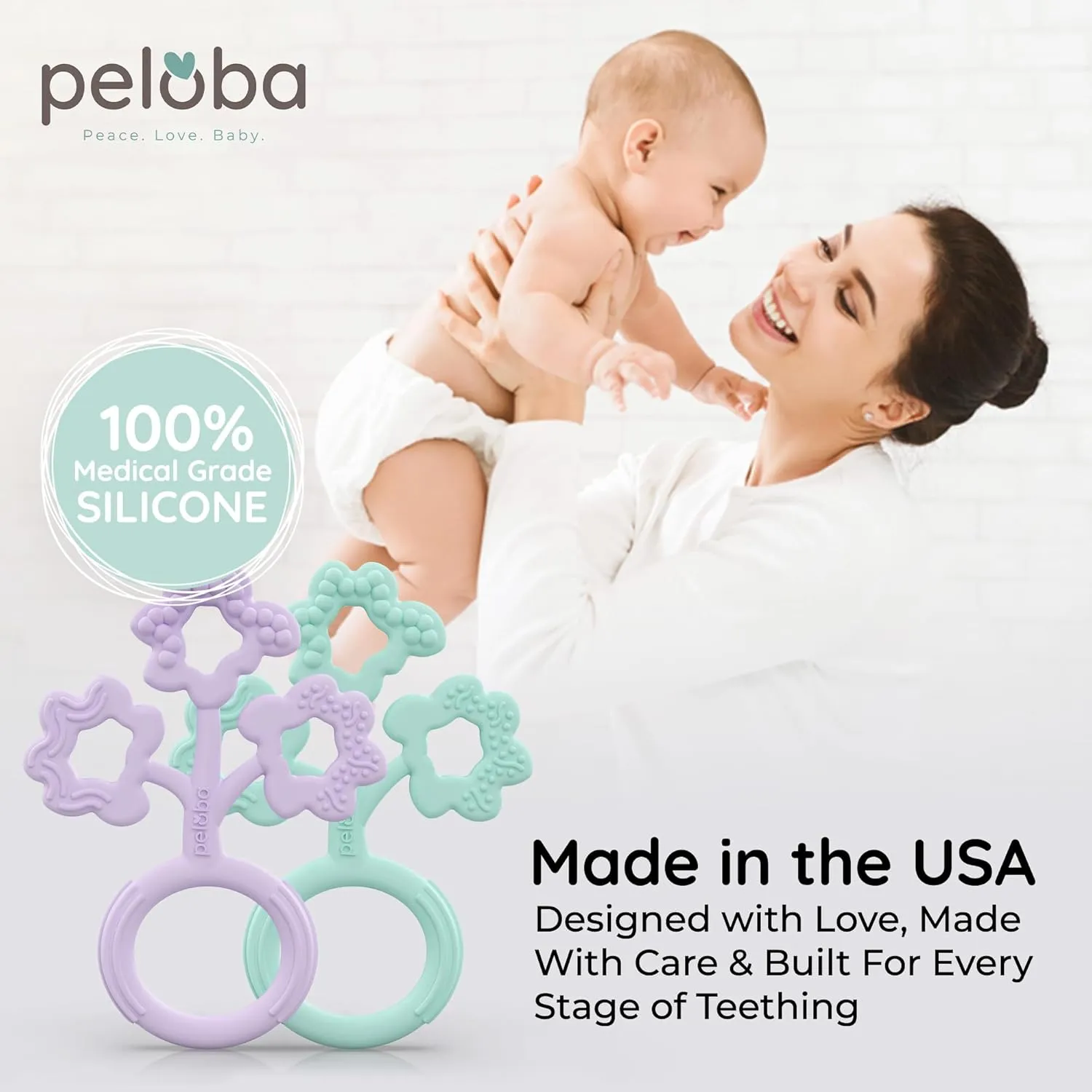 Baby Teething Toys - Made in The USA - Medical Grade Silicone Baby Teether for Newborns, Infants & Toddlers - CPSIA Certified - Multiple Textures - Freezer & Dishwasher Safe
