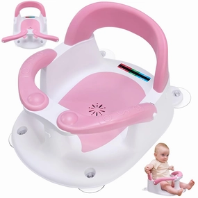 Baby Bath Seat for Babies 6 Months & Up Sitting Up,Infant Bath Seat with Temperature Alert Open Backrest on/Off Armrest,Toddler Bath seat Baby Bath Chair for Bathtub,Tub,Sink Pink