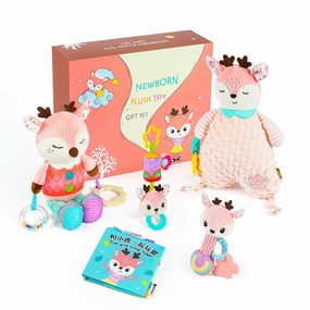 Baby Toys 0-6 Months, 5Pcs Deer Rattle Toy Set, Baby Rattles 0-6 Months with Teething, Hanging Toy for Stroller and Cloth Books, Infant Newborn Boys Girls Shower Gifts 0 3 6 9 12 Months