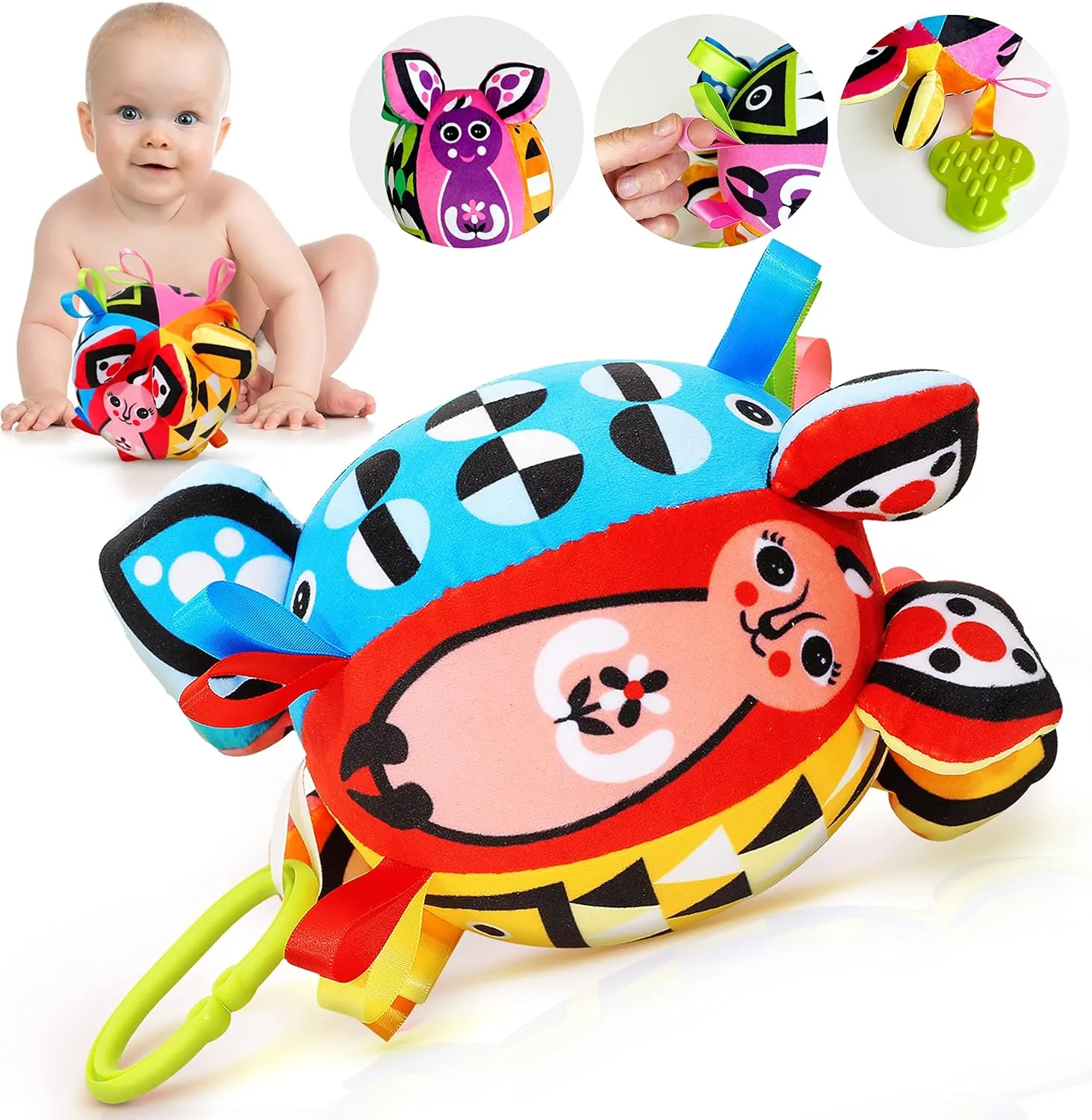 BabyBibi Soft Activity Ball - Baby Sensory and Teething Toy for Early Development & Help Develop Motor Skills - Age 0 Months  