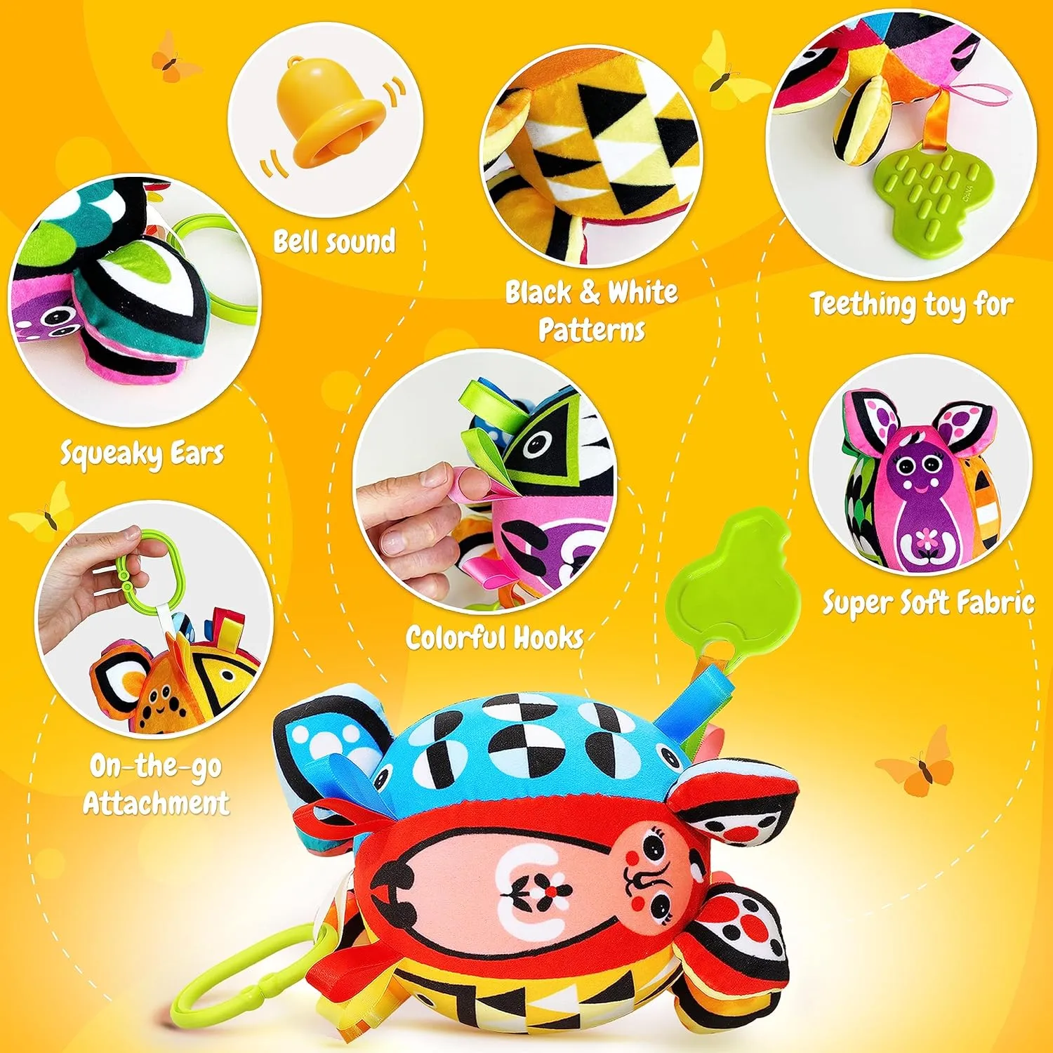 BabyBibi Soft Activity Ball - Baby Sensory and Teething Toy for Early Development & Help Develop Motor Skills - Age 0 Months  