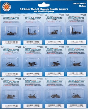 Bachmann Trains - E-Z MATE MARK II COUPLERS - MAGNETIC KNUCKLE COUPLERS with METAL COIL SPRING - CENTER SHANK - MEDIUM (12 pair/card) - HO Scale