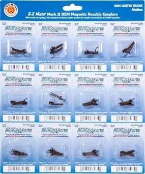 Bachmann Trains - E-Z MATE MARK II COUPLERS - MAGNETIC KNUCKLE COUPLERS with METAL COIL SPRING - NEM COUPLER CENTER SHANK - MEDIUM (12 pair/card) - HO Scale