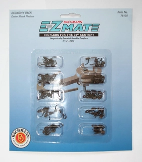 Bachmann Trains E - Z Mate Mark II Magnetic Knuckle Couplers with Metal Coil Spring - Economy Pack - Center Shank - Medium (25 Coupler pairs per card) - HO Scale