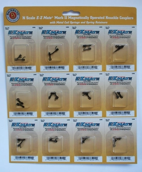 Bachmann Trains E - Z Mate Mark II Magnetic Knuckle Couplers with Metal Coil Spring - Long (12 Coupler pairs per card) - N Scale