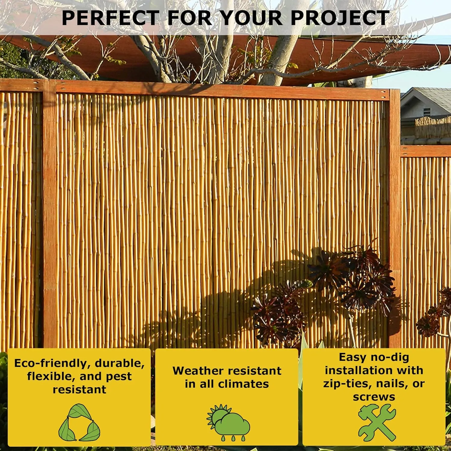 Backyard X-Scapes Natural Bamboo Fencing Decorative Rolled Fence Panel 0.75 in D x 3 ft H x 8 ft L
