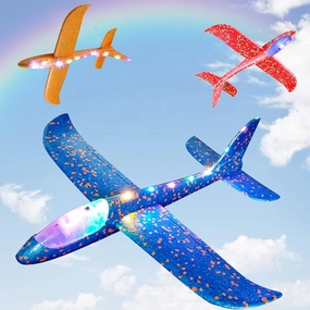 BAIVYLE 3 Pack Foam Airplanes for Toddlers 18.9" LED Light Up Flight Foam Glider Planes Flying Toys Fun Summer Activities for Kids Outdoor Toys Gifts for Kid Boys Girls