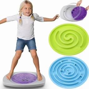 Balance Board for Kids Rocking Seesaw with 3 Replaceable Rocker Boards Plastic Maze Rocker Wobble Disk Sensory Training Toys for Boys Girls Adult Physical Therapy