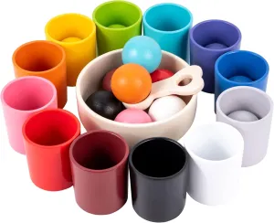 Ball and Cup Color Sorting Wooden Rainbow Toys | Fine Motor Development Game, Learning & Education, Toddlers 3  | Montessori Bowls Toy Balls Matching Colors Waldorf with Storage Bag