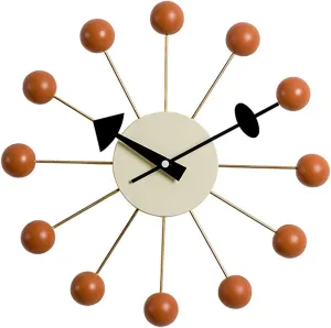 Ball Clock in Orange, Decorative Modern Silent Wall Clocks for Home, Kitchen,Living Room,Office etc., Wooden Mid Century Retro Design(Full Range Available)