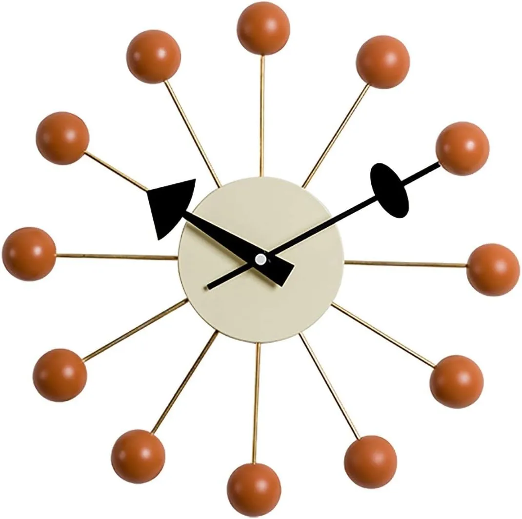 Ball Clock in Orange, Decorative Modern Silent Wall Clocks for Home, Kitchen,Living Room,Office etc., Wooden Mid Century Retro Design(Full Range Available)