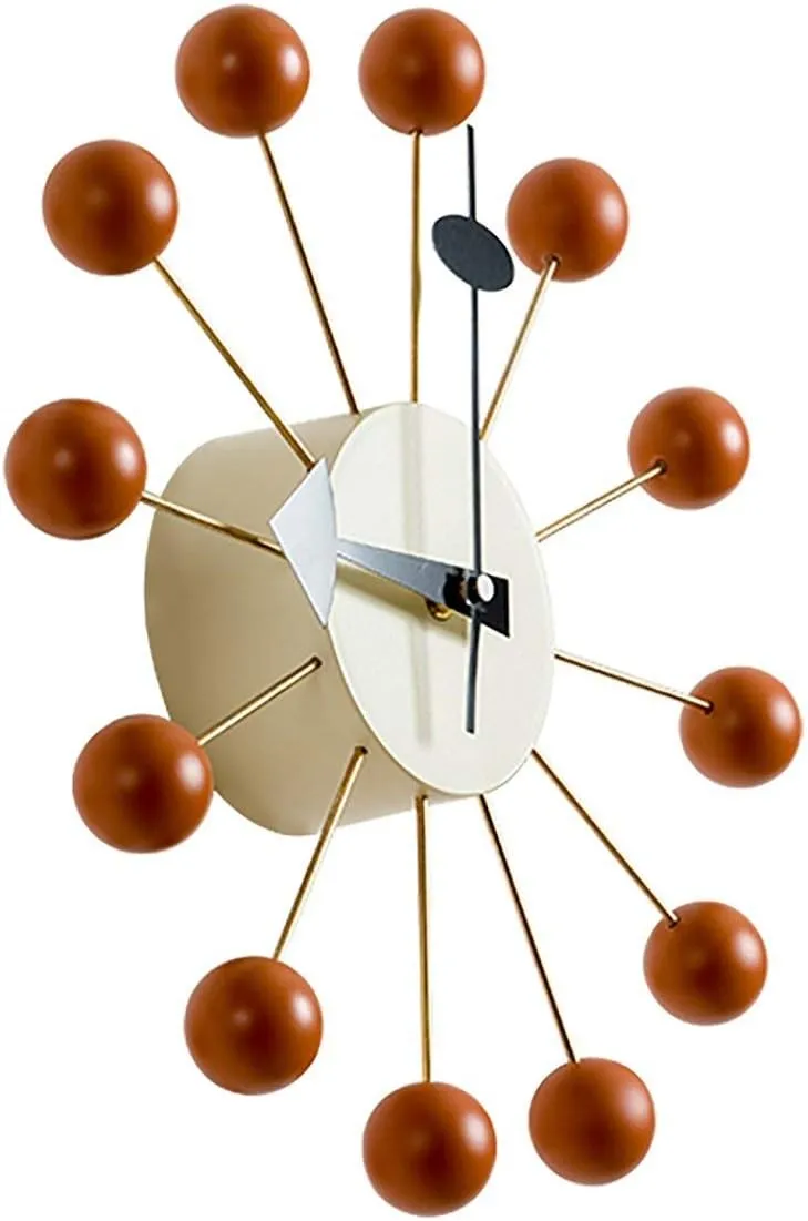 Ball Clock in Orange, Decorative Modern Silent Wall Clocks for Home, Kitchen,Living Room,Office etc., Wooden Mid Century Retro Design(Full Range Available)