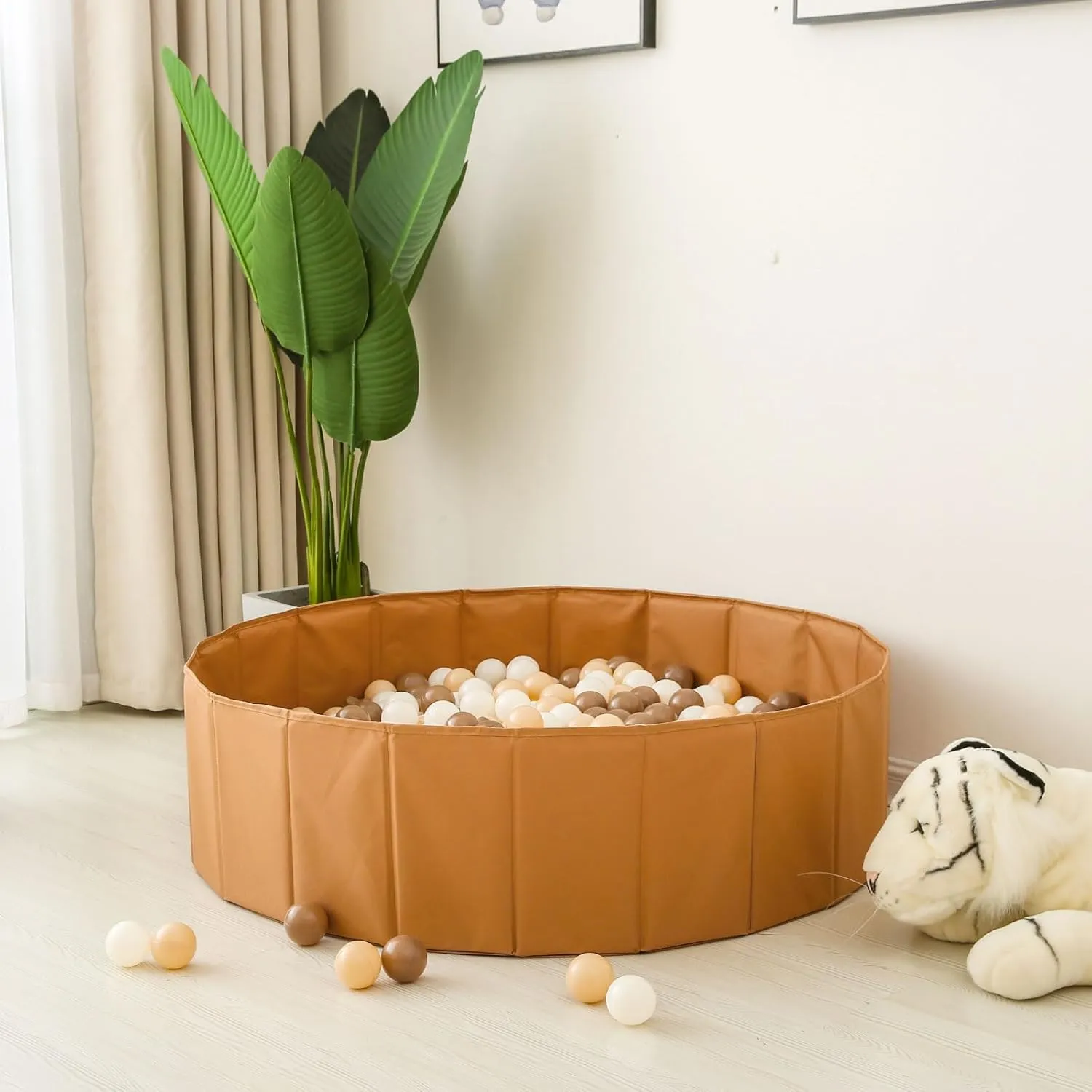 Ball Pit for Toddlers Babies Dogs Cats Iinfant Children, Foldable Ball Pits Play Tent, Crawl Playpen Ball Pool with Storage Bag, Surprise for Boys Girls Festival (Balls Not Included), Brown