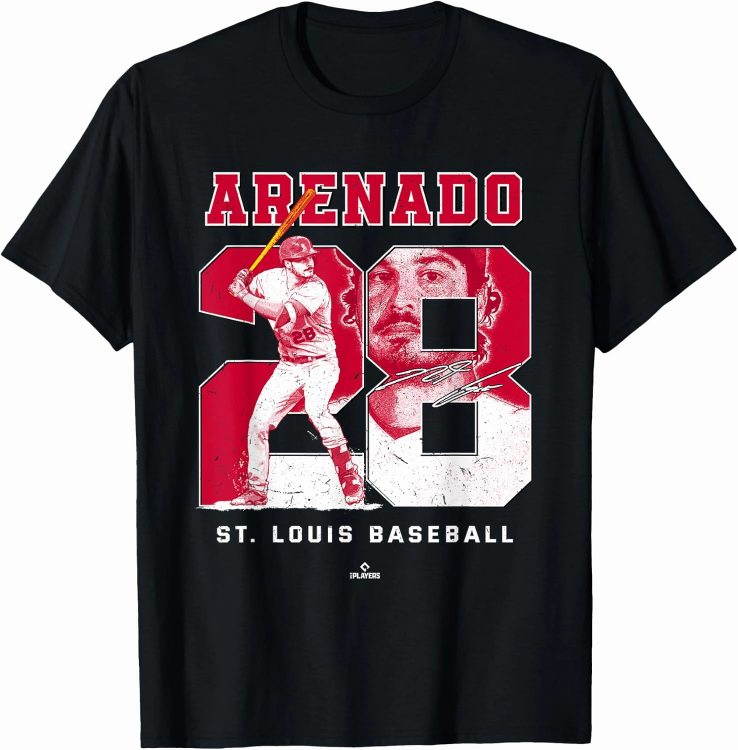BallPark MVP Unisex-Adults Black Cotton Short Sleeve Crew Neck T-Shirt - Number and Portrait Nolan Arenado St Louis MLBPA T-Shirt - Small