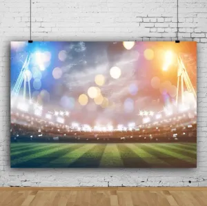 Baocicco 12x10ft Background for Football Ground Scene Backdrop Shiny Lights Stadium Lights Spotlight Football Match Sports Game Grassland Spotrs Green Lawn Sports Theme Vinyl Photo Studio Props