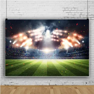 Baocicco 12x10ft Empty American Football Playground Stadium Backdrop Photography Background Stadium Spotlight Confettis Green Grassland Sport Field Shiny Lights Sports Vinyl Photo Studio Props