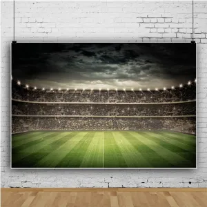Baocicco 12x10ft Empty Football Playground Stadium Backdrop Photography Background Stadium Spotlight Football Green Grassland Sport Field Shiny Lights Sports Theme Vinyl Photo Studio Props