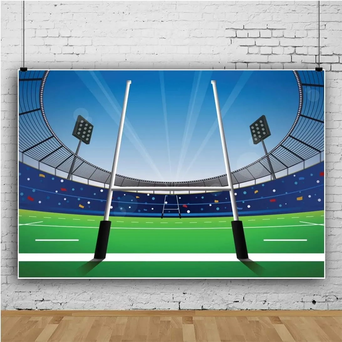 Baocicco 6x5ft Cartoon American Football Playground Green Grassland Field Photography Backdrop Background Sports Club Sports Theme Rugby Match Boys Happy Birthday Theme Photo Studio Props