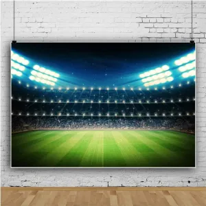 Baocicco 9x6ft Empty Football Playground Stadium Backdrop Photography Background Stadium Spotlight Football Green Grassland Sport Field Shiny Lights Theme Vinyl Photo Studio Props
