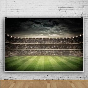 Baocicco 8x6.5ft Empty Football Playground Stadium Backdrop Photography Background Stadium Spotlight Football Green Grassland Sport Field Shiny Lights Sports Theme Vinyl Photo Studio Props