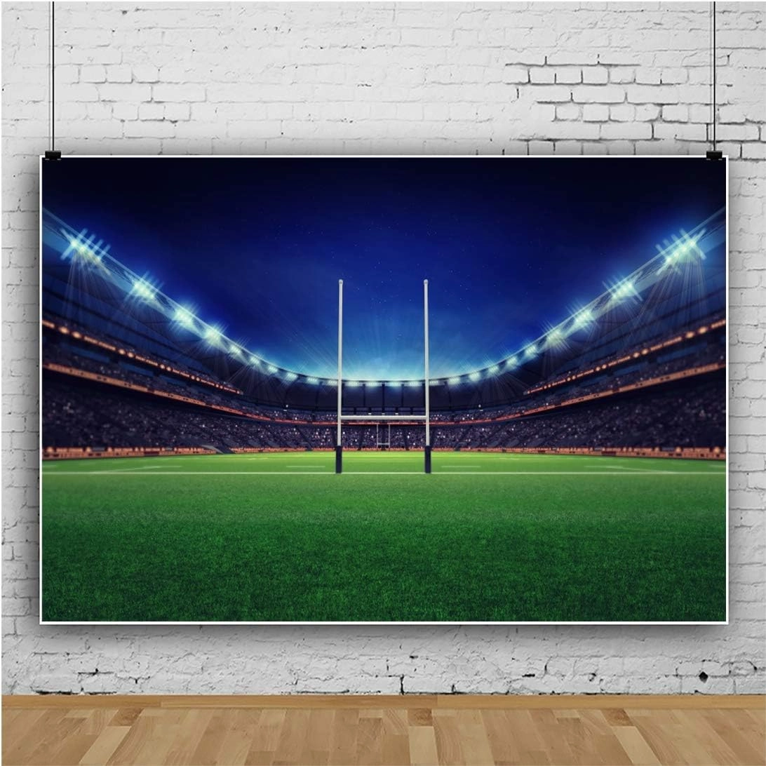 Baocicco 9x5ft Empty American Football Playground Stadium Photography Backdrop Background Football Stadium Backdrop Green Grassland Stadium Spotlight Shiny Lights Polyester Photo Studio Props