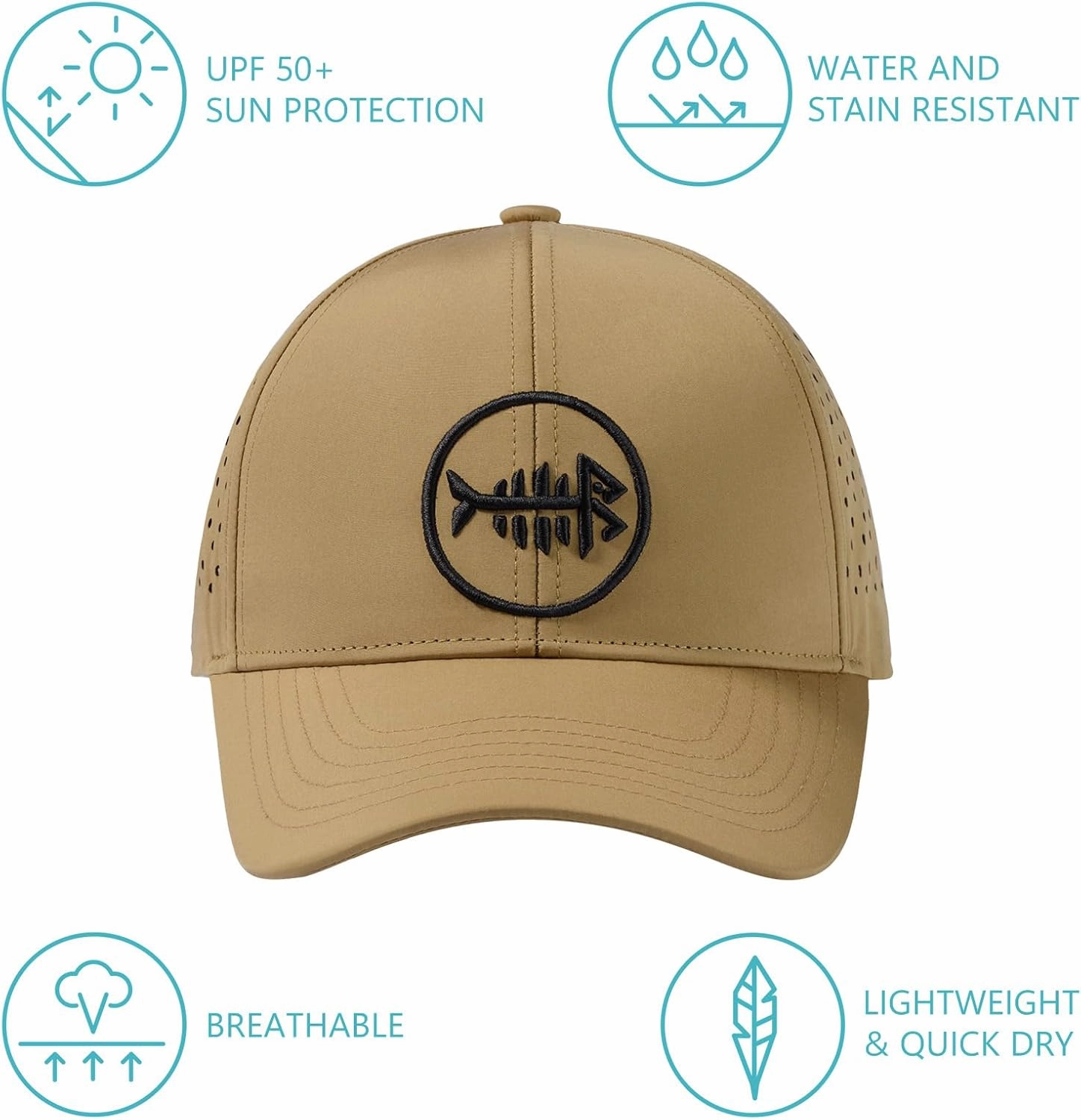 BASSDASH UPF 50  Quick Dry Baseball Cap Water Resistant Laser Cut Mesh Snapback Hat for Men Women Fishing Hiking FH14