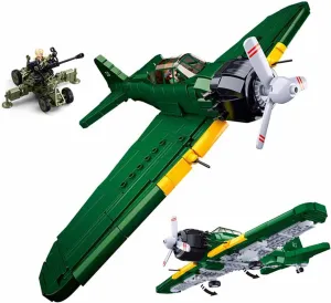 Battle Brick WW2 A6M Fighter Aircraft - 560 PCS Building Block Army Toys with 2 Toy Soldiers and Anti-Aircraft Gun - Ideal for Kids and Adults