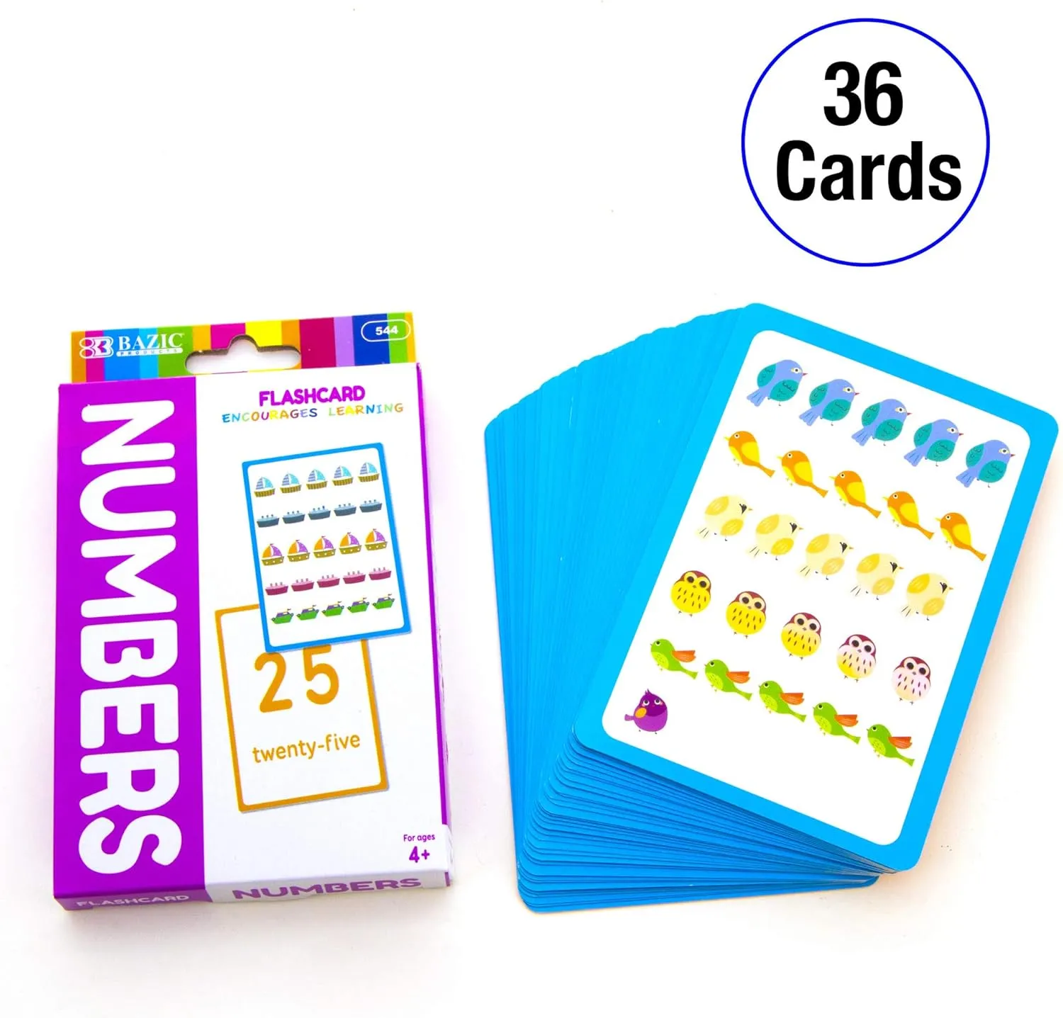 BAZIC Numbers Flash Cards, with Picture ABCs Letters Number Counting Flashcards Game (36/Pack), 24-Packs