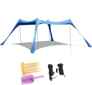 Beach Canopy, 4 Poles Beach Tent Sun Shelter Quick Setup with Carry Bag for Camping (300 * 300 * 200CM)