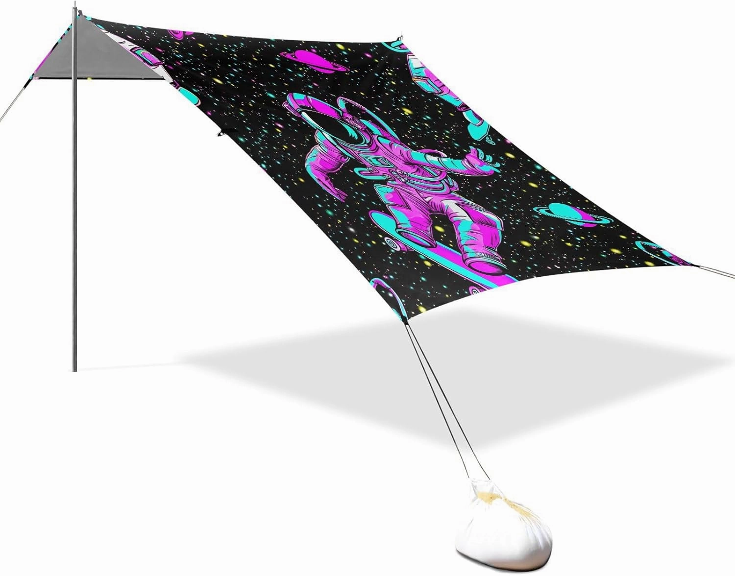 Beach Tent Canopy 9.2 × 10.5 FT Sun Shade Outdoor Patio Astronaut Space Dark Black Aesthetic Camping Sun Shelter Canopies with Sand Anchor Poles
