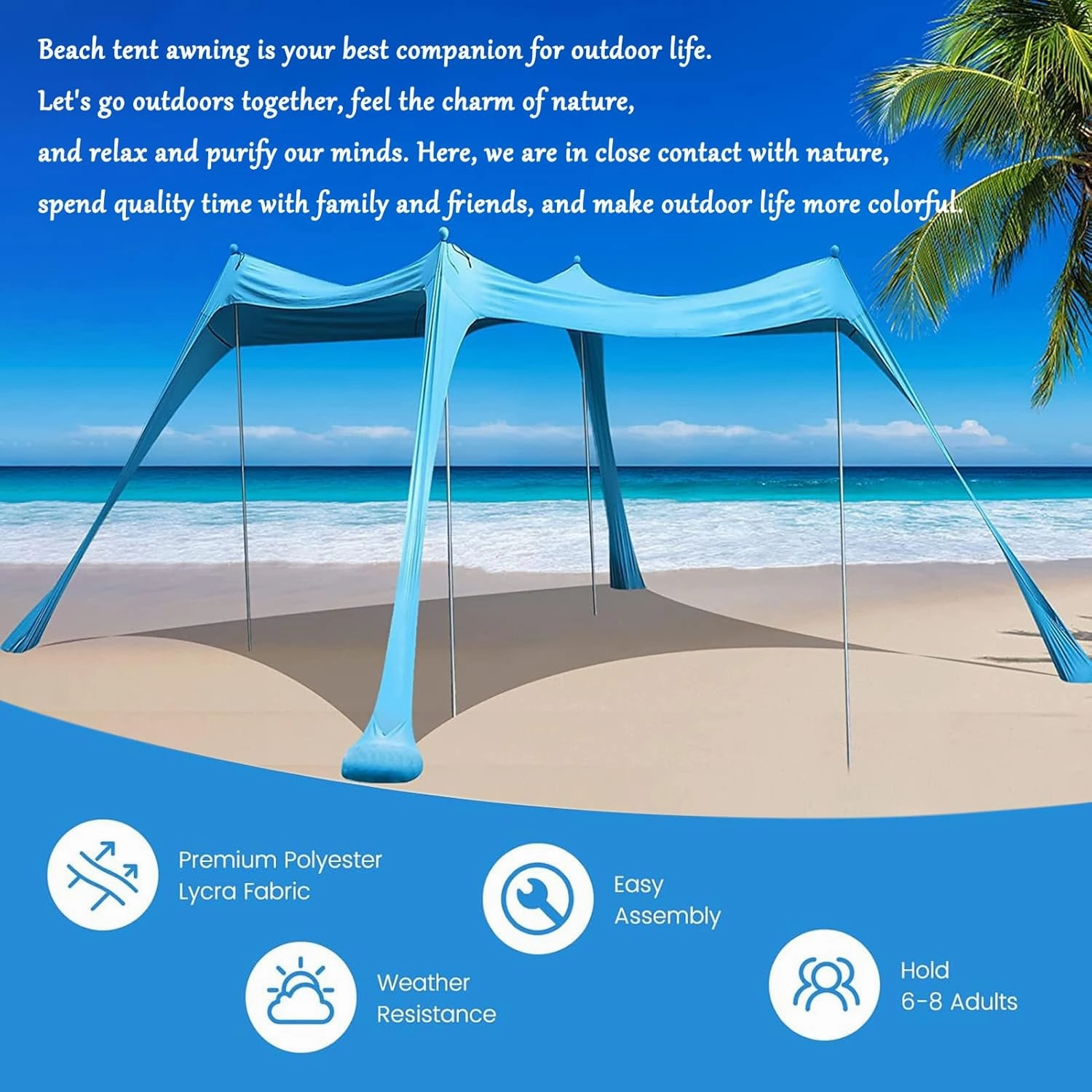 Beach Tent Canopy | Beach Tent | Camping Sun Shelter UPF50  | Portable Beach Sun Shelter | for Camping Trips, Fishing, Backyard and Outdoor