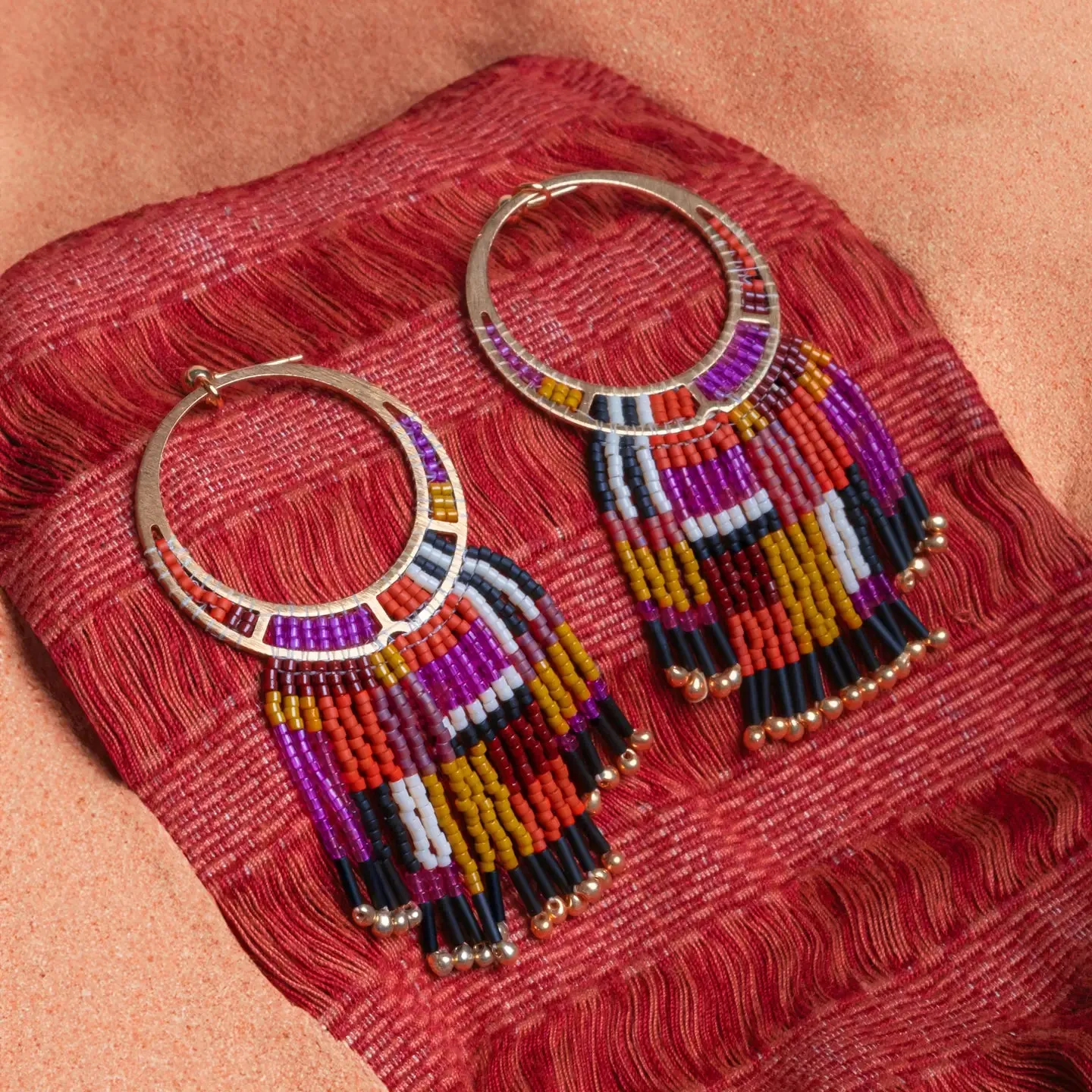 Beaded Painted Desert Fringe Earrings