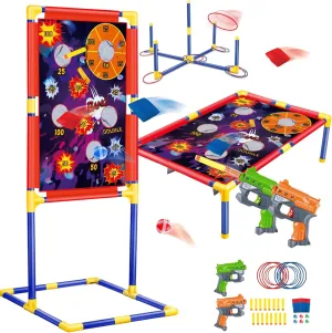 Bean Bag Toss & Shooting & Ring Toss Games Set for Kids – 3-in-1 Carnival Outdoor Cornhole Game Set with Shooting Blasters, Garden Indoor Outdoor Toys for Boys Girs Ages 5 6 7 8 9 10  Gift
