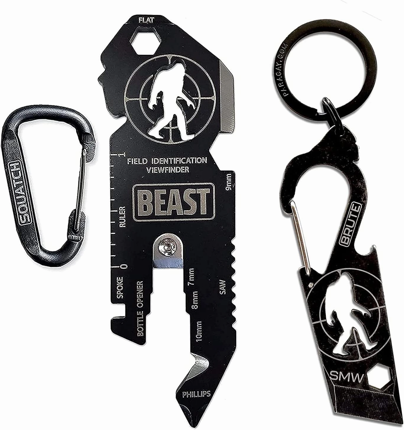 BEAST & BRUTE Combo Pack - Multi-Tool & Bottle Opener, Bigfoot gift for fans of Sasquatch, Yeti, Camping, Hiking - With Screwdriver, Wrench, Carabiner, Box Opener, 1/4" Drive