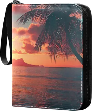 Beautiful Palm Trees Card Binder 4 Pocket Collectible Trading Card Albums with 50 Sleeves Double Side PU Waterproof 3 Ring for Sports & Game Cards