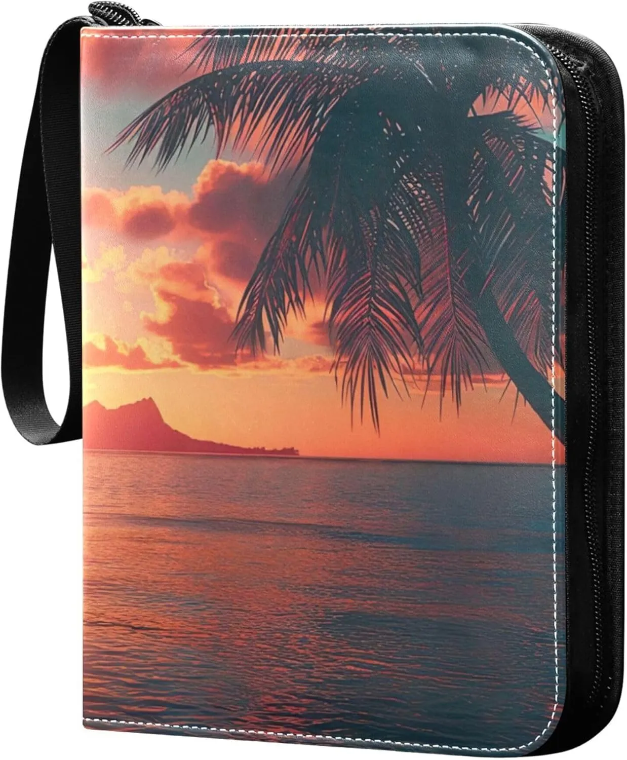 Beautiful Palm Trees Card Binder 4 Pocket Collectible Trading Card Albums with 50 Sleeves Double Side PU Waterproof 3 Ring for Sports & Game Cards