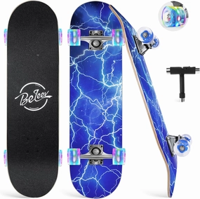 BELEEV Skateboards for Beginners, 31 x 8 inch Complete Skateboard for Kids Teens Adults, 7 Layer Canadian Maple Double Kick Deck Concave Cruiser Trick Skateboard with Multifunction Skate T-Tool