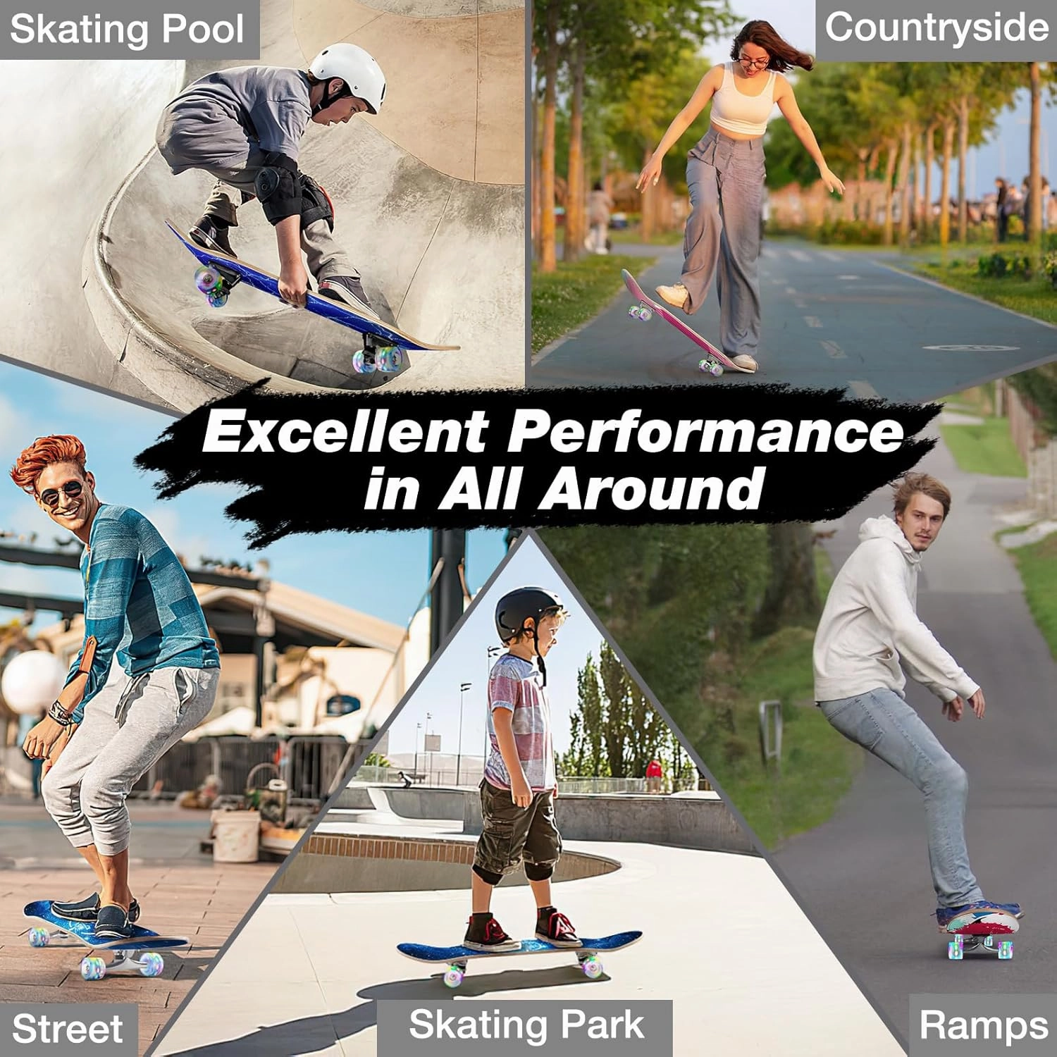 BELEEV Skateboards for Beginners, 31 x 8 inch Complete Skateboard for Kids Teens Adults, 7 Layer Canadian Maple Double Kick Deck Concave Cruiser Trick Skateboard with Multifunction Skate T-Tool