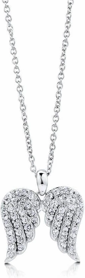 BERRICLE Sterling Silver Angel Wings Cubic Zirconia CZ Fashion Pendant Necklace for Women, Rhodium Plated 18 inch